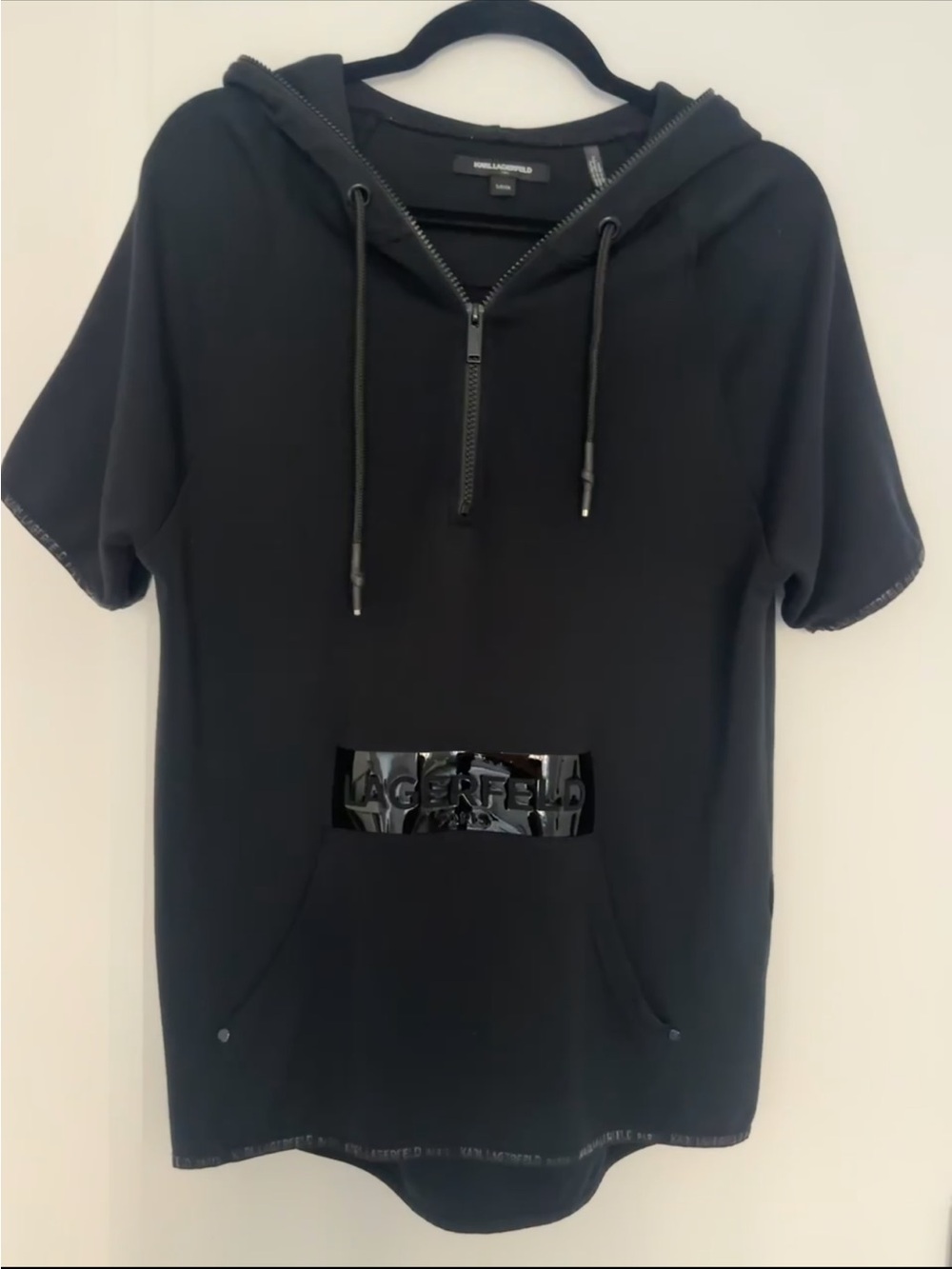 Karl Lagerfeld Black Short-Sleeve Hooded Zip Sweatshirt